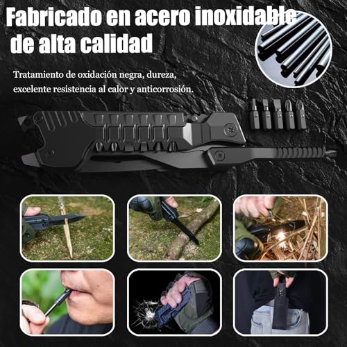 Miniatura 3 de Navaja Multiusos 17en1 Herramientas Multiusos Cuchillo con Palillos | Navaja Suiza para Encender Fuego, Abrelatas, Sierra, Silbato, Regalos para Hombres Mujer Papa