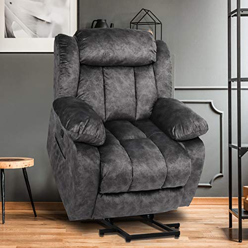 CDCASA Electric Power Lift Recliner Chair with Massage and Heat for Elderly, 3 Positions, Side Pocket, USB Port, Plush Fabric, Dark Gray