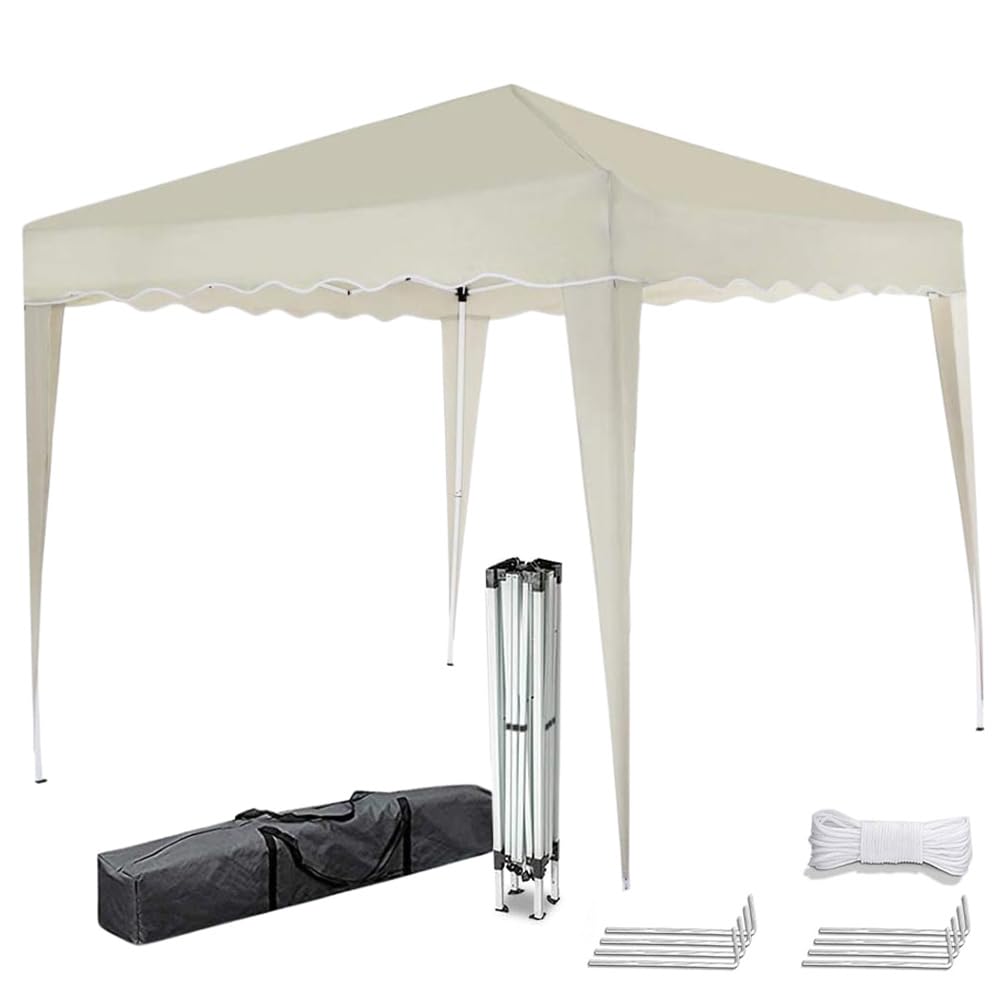 Paluplus Gazebo Richiudibile di colore Beige, Misura 3x3 Metri, Telo in Poliestere Impermeabile, Struttura in Metallo con Apertura e Chiusura a Fisarmonica, Protezione dai Raggi UV -4062C