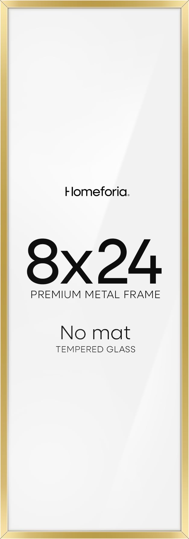 Homeforia 8x24 Gold Panoramic Picture Frame, High-End Metal, Glass | High End Aluminum, Tempered Glass, 8x24 in Edge-to-Edge Display 24x8, Wall Kit, Set Of 2