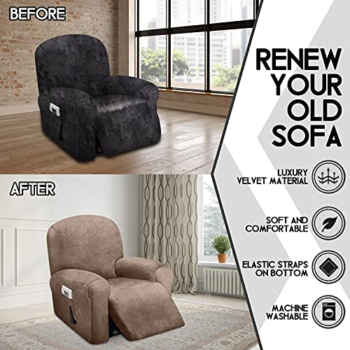Ulticor 4-Piece, 1 Seat Recliner Cover, Velvet Stretch Reclining Chair Covers For 1 Cushion Reclining Sofa, Single Seat Recliner Couch Cover, Thick, Very Soft, Machine Washable (Sand) #TOP4