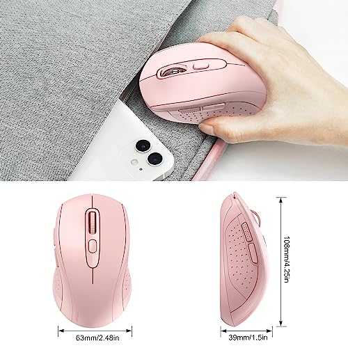 Image of TECKNET Bluetooth Mouse (BT 5.0 /3.0+2.4Ghz), 6-Level 4000 DPI Wireless Mice for Laptop, 2-in-1 Ergonomic Computer Portable PC Mouse, Silent Mouse with USB Receiver for Windows /Mac /PC /Notebook-Pink