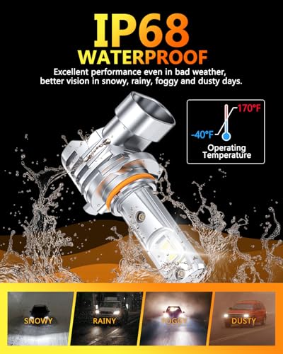 Image of OXILAM 9005 9006 LED Light Bulbs Combo, 6500K Cool White HB3 HB4 Bulbs, 11X Brighter Visibility, No Flicker, Plug and Play, IP68 Waterproof, Pack of 4