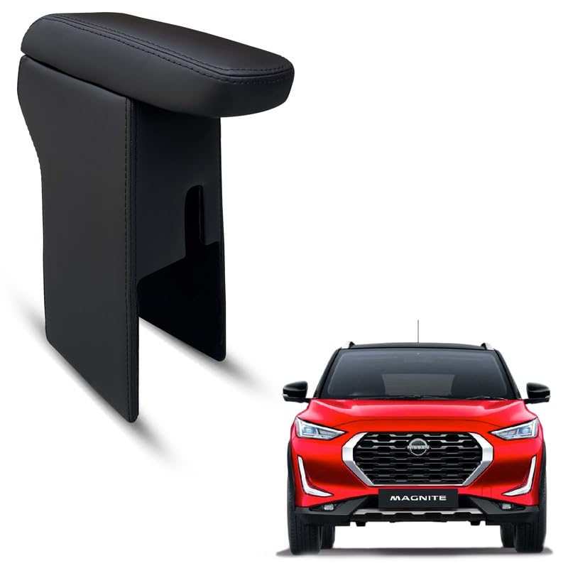 Image of Carigiri Premium Finish Car Armrest with Storage Box And High Density Moulded Foam For Nissan Magnite (Models-2020-2025) (Black Seam,Nappa Leatherette)