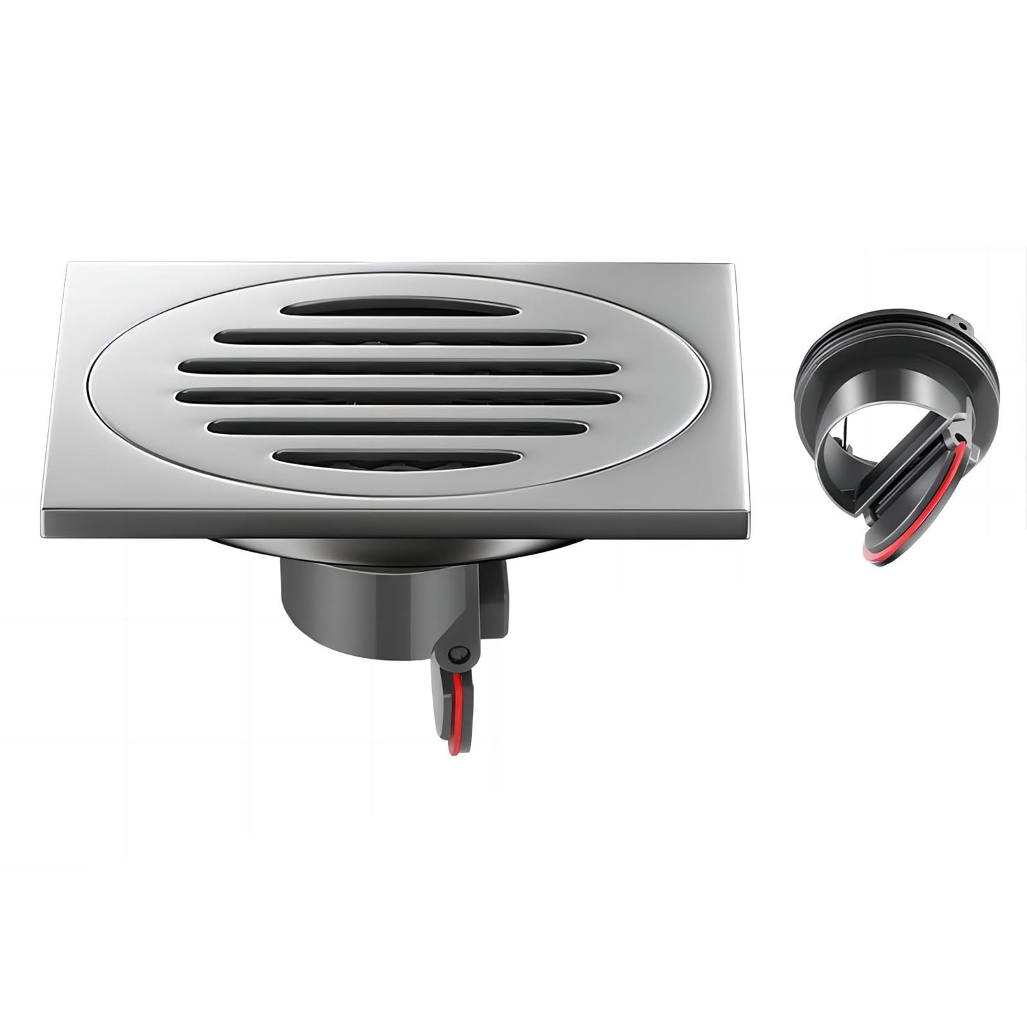 Qrity Stainless Steel Square Floor Drain Waste Drain Cover Anti-odor Straight Floor Drain for Bathroom Shower Room, Matte Black, 10x10 cm