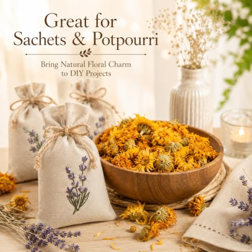 Image of Sukh 6oz Dried Calendula Flowers Bulk - Natural Marigold for Soap Making | Calendula Herb Dried Flowers for Candle Bath Bombs Sachets, Wedding Home Event Decor, Natural Botanical DIY Craft Supplies
