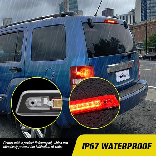 Image of Nilight Third Brake Light Tail High Mount 3rd Stop Lights Red Lens Compatible with Jeep Liberty 2008 2009 2010 2011 2012 Van SUV Rear Center Cab Lamp