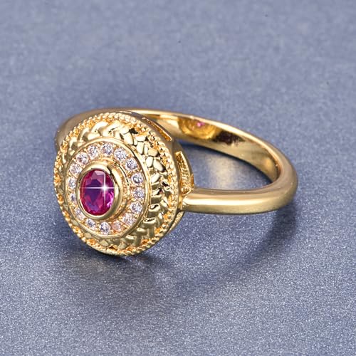 18K Gold Plated Rings for Women, Art Deco Engagement Ring, Simulated Ruby Spinel Dome Wedding Band Promise Ring for Her3