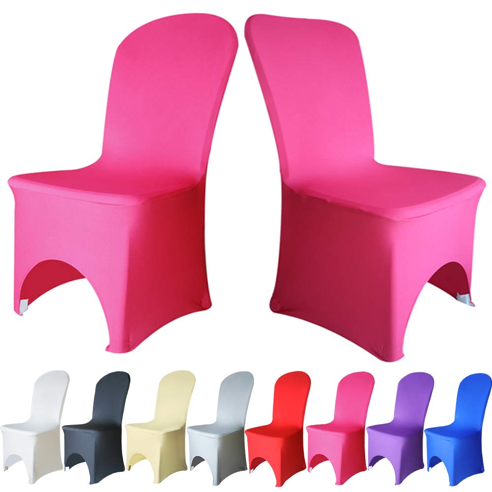 Time to Sparkle Chair Covers Spandex Lycra Stretch Slipcovers Dining Room Wedding Banquet Party Arched Front (Pink Arched)