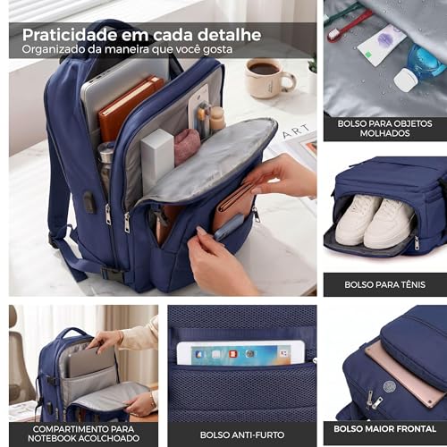 Image of Santino Travel Laptop Backpack 15.6 inch, USB Charging Port, Dry Wet Separation, Shoe Compartment, Water Resistant Commuter Business Bag for Men Women - Black