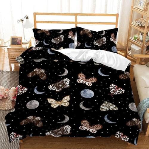 Housse de couette papillon noir 90x190 anti-plis pour lit enfant facile à laver