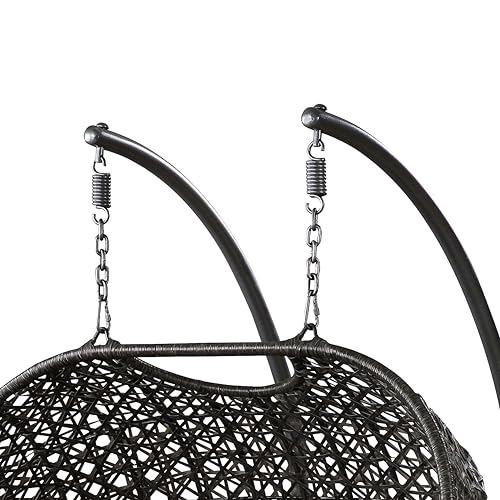 Image of Outdoor Swing for Balcony and Garden Two Seater with Stand & Cushion | Patio Hammock Jhula for Adults | Rattan and Wicker Swing Chair