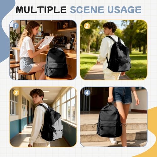 HYC00 School Backpack Womens, Causal Travel School Bags 14 Inch Laptop Backpack Rucksack Bag for Women Teenage Girls Boys Lightweight College Rucksack Water Resistant Bookbag Work Daypack, Black - Image 6