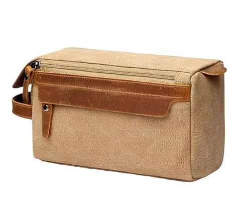 Toiletry Bag Leather Kit Travel Mens Toiletry Bag Canvas(Beige)