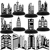 Pickmesh 12 Pieces Hero Party Decorations City Skyscraper Honeycomb Centerpieces Table Decorations Skyline Buildings Table Topper for Hero Birthday Skyscraper Party Supplies