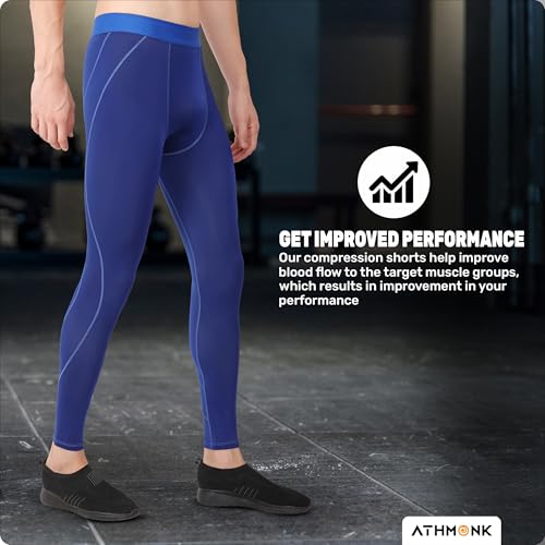 Image of Compression Nylon Lycra Lower Leggings Tights Yoga Pants for Men Boys - Workout Gym Exercise Running Cycling Training - Full Leg Sleeves - Cold Weather Sports Inner - Skinny Fit