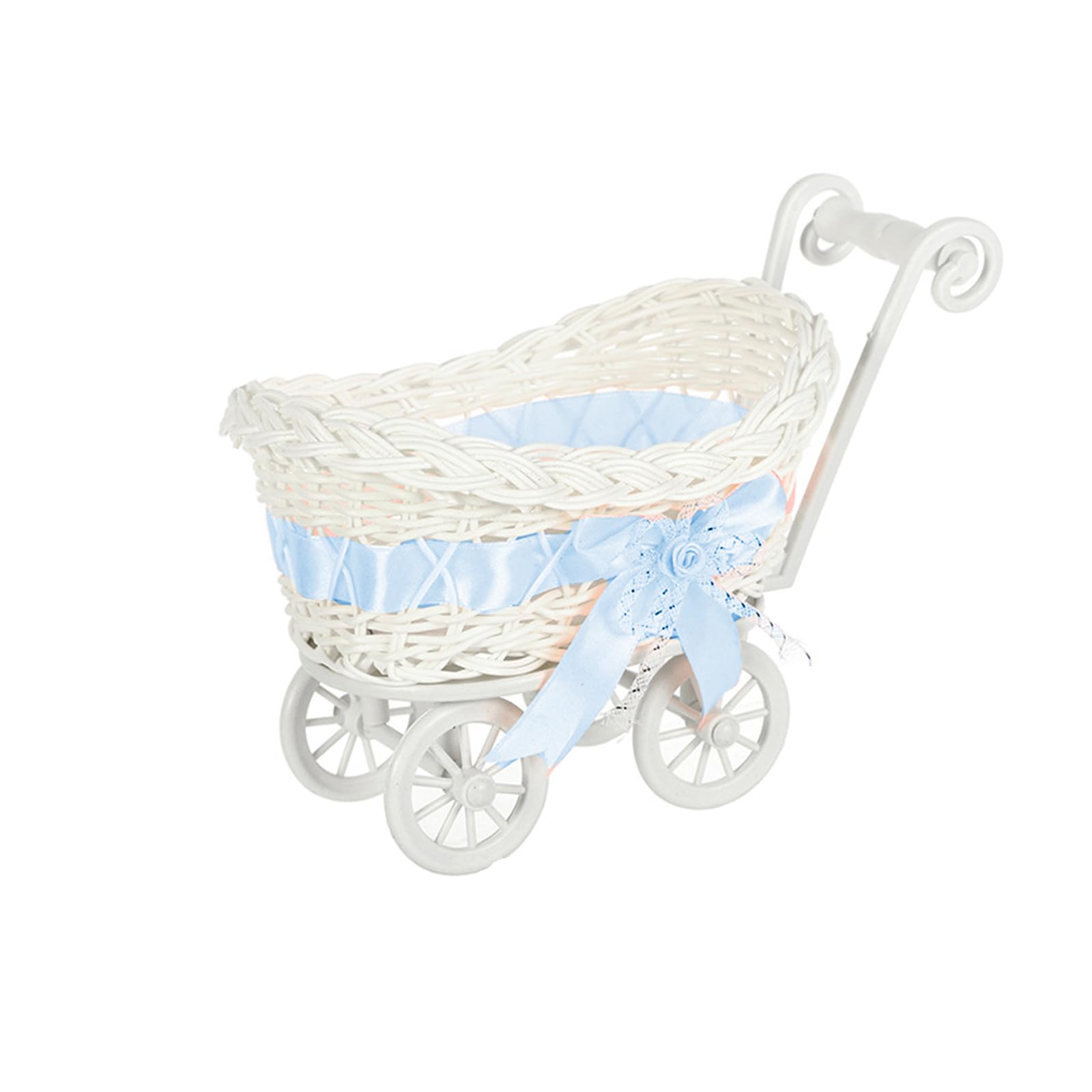Artistic Woven Basket Mobile Storage Cart for Festive Floral Arrangement Decorative Trolley Portable Wedding Party Storage Basket