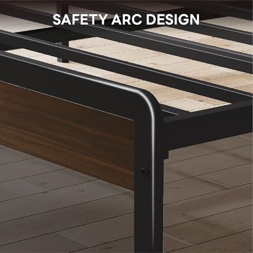 Image of LIKIMIO Full Bed Frame with Headboard, Dark Wood Camas Full with Strong Supports, Sturdy, Noise-Free, No Box Spring Needed, Dark Walnut