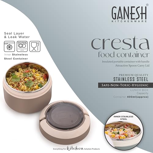 Ganesh Cresta Food Insulated Airtight Leak-Proof Lunch Box for Office, School, Picnic - 400ml -Color May Vary, Plastic (Image - 6)