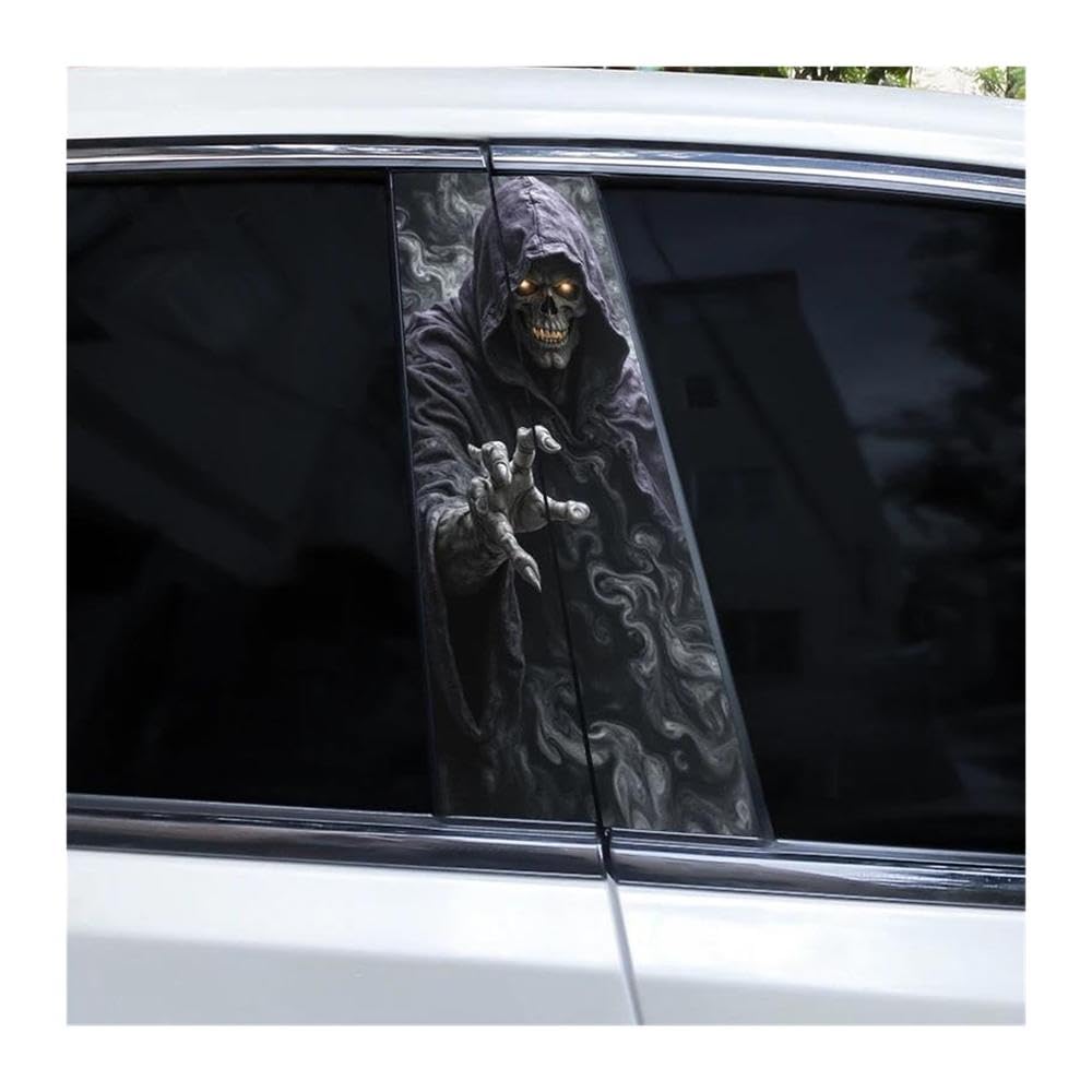 Decorative Items 2pcs Horror Grim Reaper Car Door Pillar Sticker DIY Skull Vinyl Sticker Car B-Pillar Sticker(K)