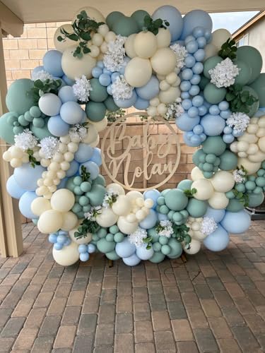 Image of Pale Dusty Green Balloons 5inch Small Olive Sage Green Balloon 60pcs Mini Round Retro Haze Fog Latex Balloons for Arch Garland Light Green Balloon for Birthday Party Decoration Jungle Safari
