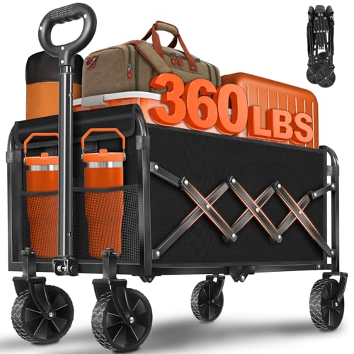 Image of Wagons Cart Foldable with Wheels Collapsible: 360LBS Portable Heavy Duty Folding Grocery Wagon Cart for Shopping Camping - All Terrain Rolling Utility Wagon for Groceries Outdoor Sports