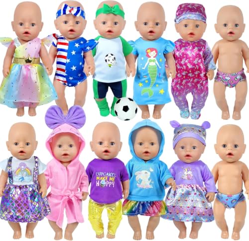 WONDOLL 12 Sets 14-16-Inch-Baby-Doll-Clothes-Outfits Dress Headbands Accessories Compatible with 43cm New Born-Baby-Doll 15-inch-Baby-Dollno Doll