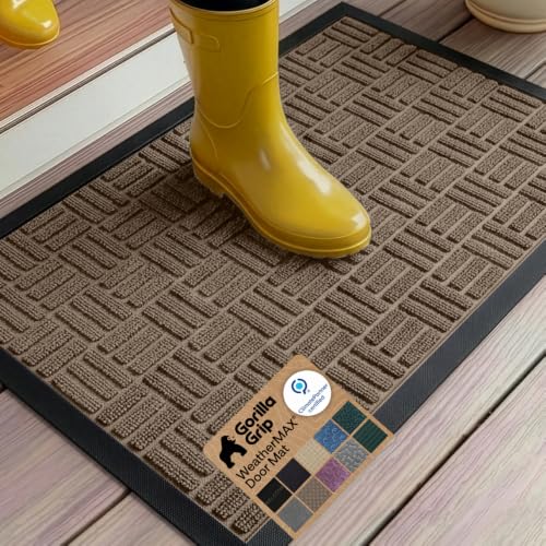 Image of GORILLA GRIP WeatherMAX Door Mat, Indoor Outdoor Use, 35x23, Beige Maze
