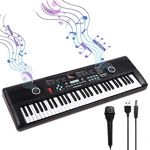 61 Key Keyboard Piano, Electric Piano Keyboard with Built-in Dual Speakers, External Microphone...