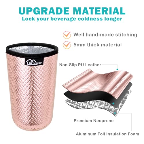 Image of WKIEASON Reusable Iced Coffee Sleeves 16-32OZ PU Leather Neoprene Coffee Cup Sleeves Insulator Cover for Cold Drinks Beverages, Starbucks, McDonalds, Dunkin Donuts and More(Pink Set)