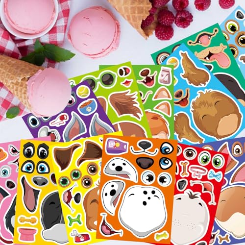 Image of Make a Face Stickers, Make Your Own Dog Stickers for Kids, Animal Sticker | 24 Sheets Dogs Sticker for Birthday Gift Party Favors Supplies Teacher Art Craft, Games School Activity Reward