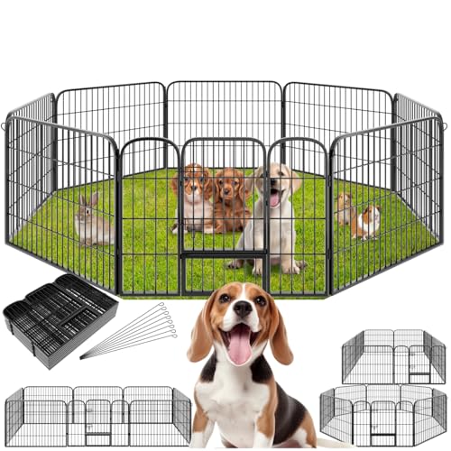 tectake® Recinto per Cani, Cuccioli, Conigli e Animali di Piccola Taglia, Set 8 Pannelli, Recinto da Esterno e Interno, Porta con Doppio Blocco, Pieghevole - Dimensioni Singolo Pannello 60 x 77 cm
