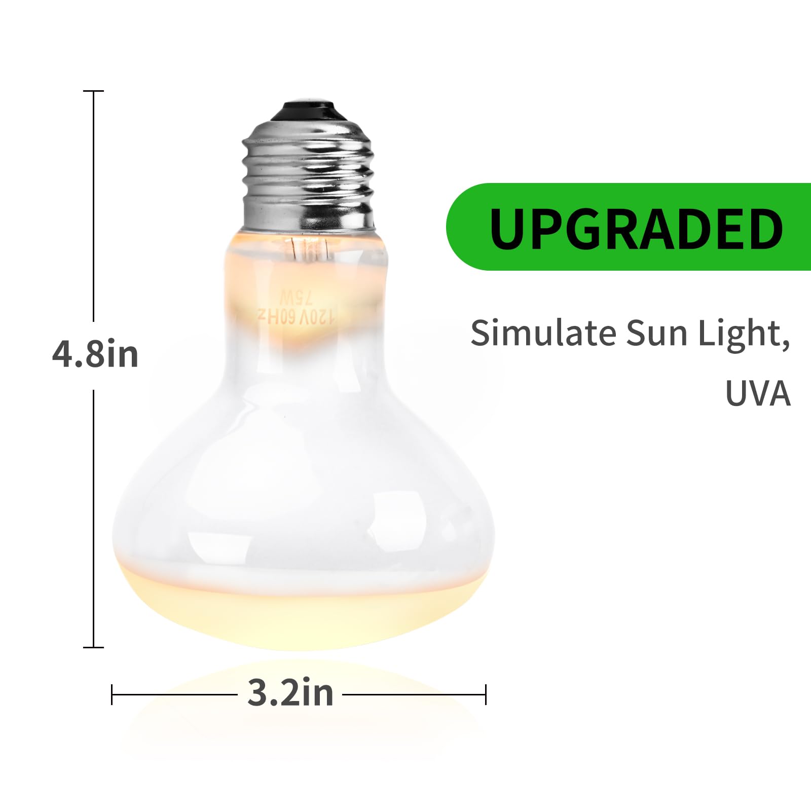 MCLANZOO Lámpara de calor para reptiles de 75 W, paquete de 2, bombillas UVA, lámpara de calor de terrario de luz diurna natural para dragón barbudo, tortuga, tortuga, lagarto, serpiente, geco, pollo