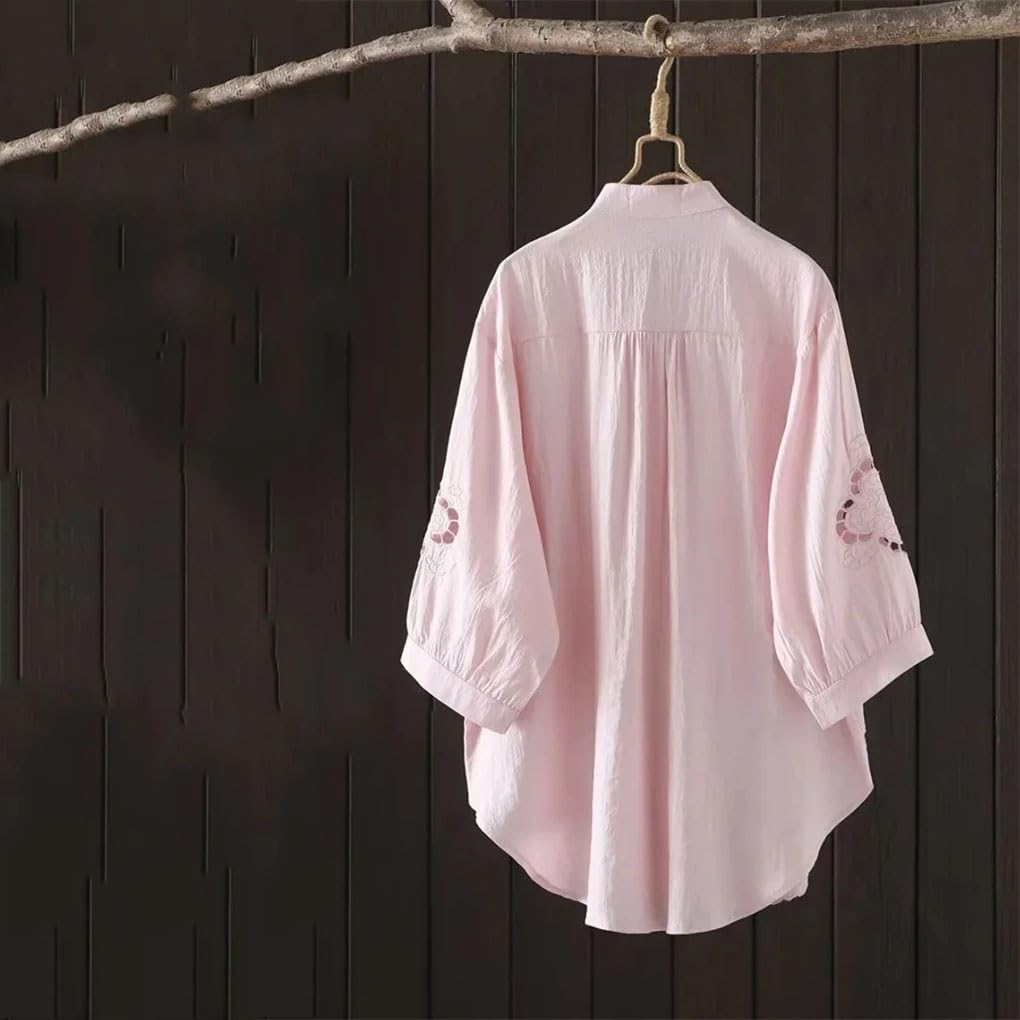 Bawełniane koszule i bluzki damskie vintage boho dekolt w serek solidna haftowana pusta bluzka boho koszule