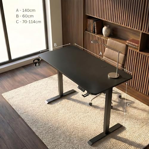 Image of Velocity Electric Height Adjustable Desk | No Split No Cut | 80 Kg Weight Capacity | 5 Year Warranty | Sit-Stand Table | 18mm One Piece Desk | 3 Memory Preset (Matt Black, Table top - 140cm)