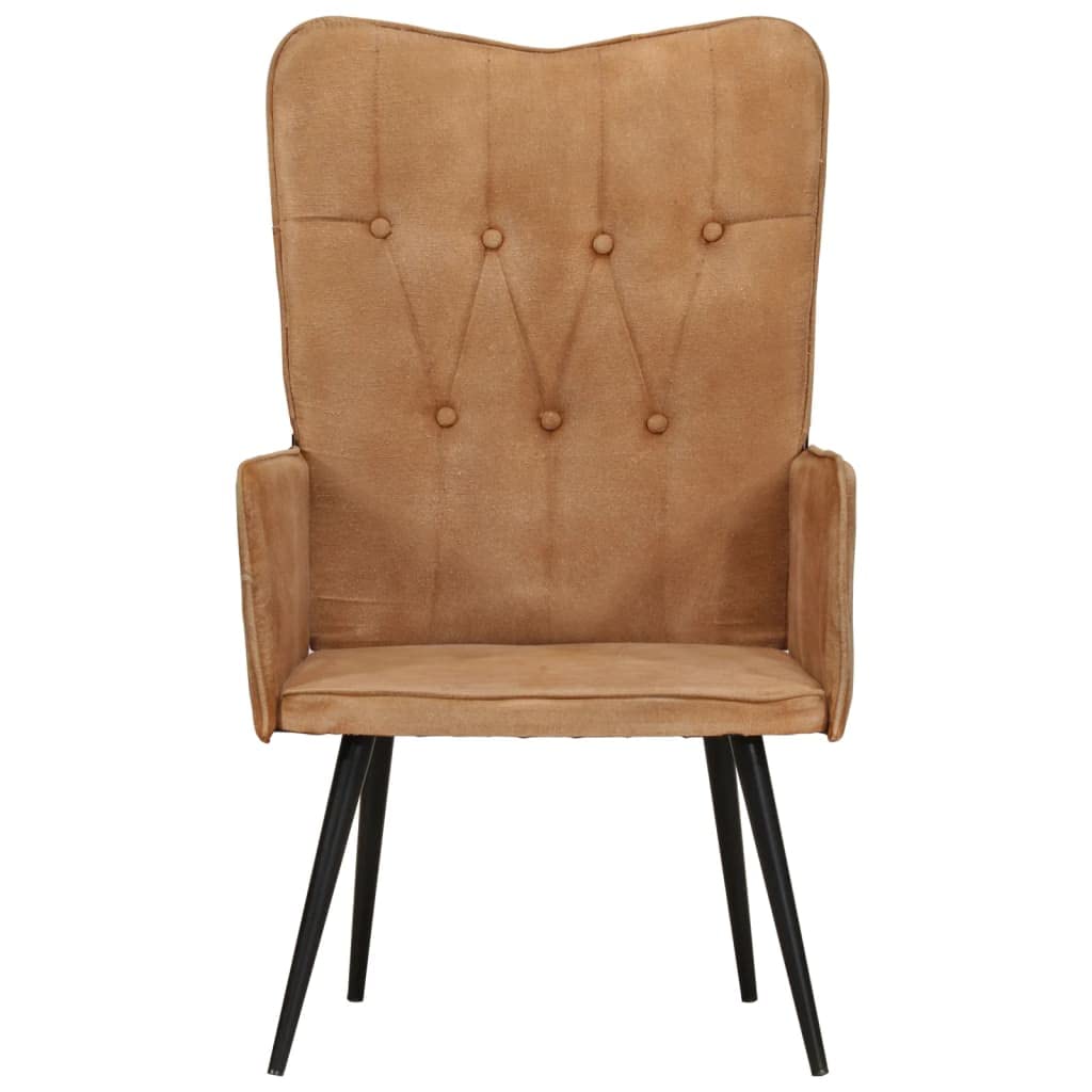 Sillón Orejero De Lona Marrón Asiento Acolchado