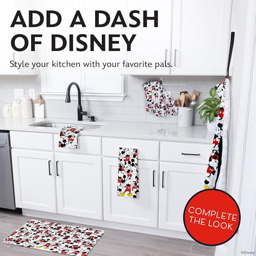 Image of Disney Silicone Oven Mitts Heat Resistant - Set of 2 Long Cuff Cotton Kitchen Mitts with Silicone Grip Stripes, Cute Oven Mitts & Pot Holders for Cooking, Baking & Kitchen Essentials- Mickey