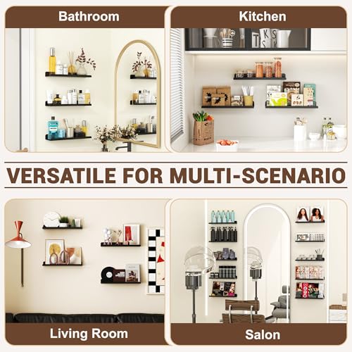 Image of Qukaka Floating Shelves for Wall Decor, 15 inch Wall Shelves for Bedroom, Living Room, Kitchen, Bathroom Decor, Nail Polish /Book /Decoration /Makeup /Perfume Organizer Floating Shelf-3Pack Black