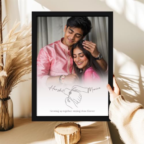 Image of Art Street Personalized Rakhi Photo Gift for Brother & Sister Photo Frame With Brother & Sister Photo Upload, And Text For Rakshabandhan Gift (A4, Black)
