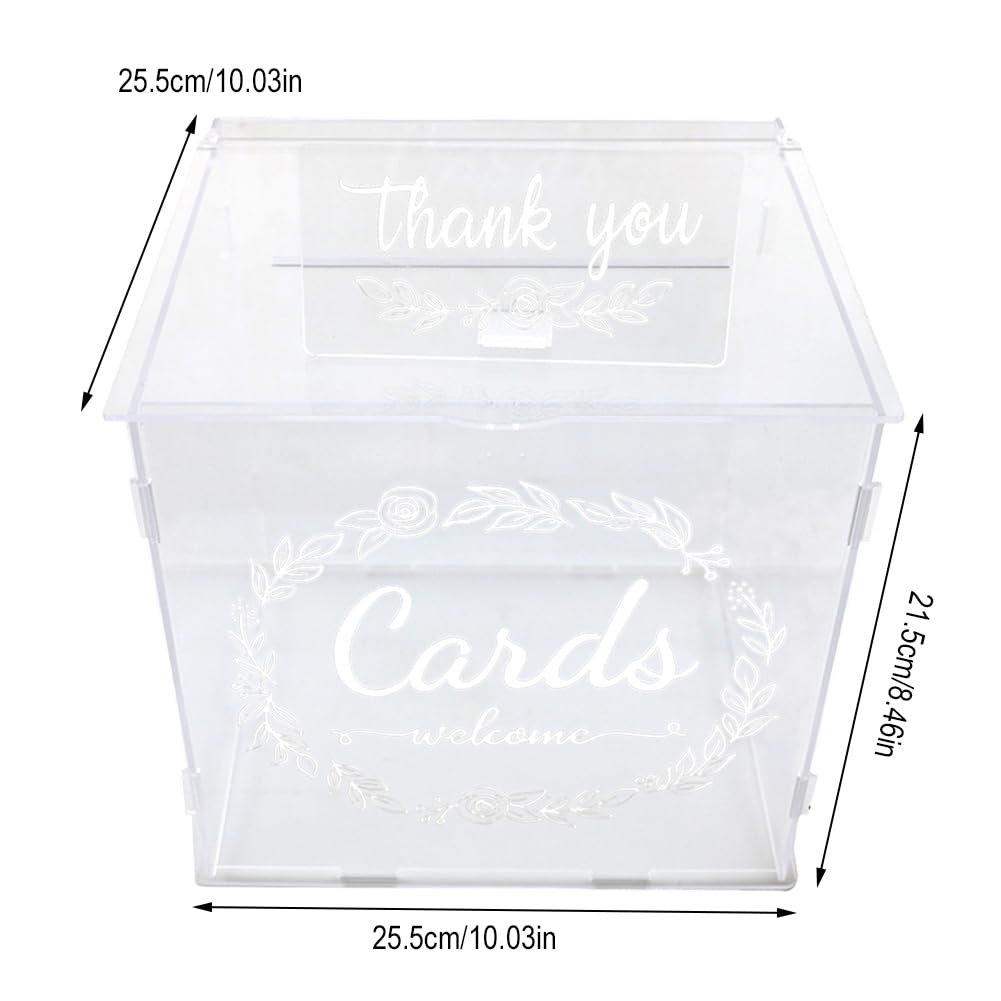 Surakey Wedding Card Box with Lock, Acrylic Gift Card Box for Wedding Reception with Clear Window and Lock, Wedding Envelope Money Card Box for Party Graduation Birthday Decorations, White