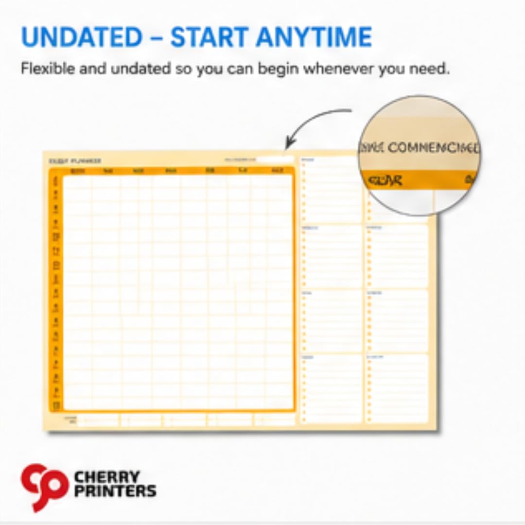 Cherry Printers | Planer tygodniowy A3, 52 arkusze, niedatowany plan godzinowy 6:00-22:00, listy rzeczy do zrobienia i notatki, papier 120 g/m², klejony na górze, idealny dla studentów, wyprodukowano