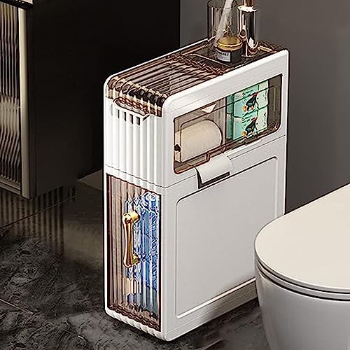 Slim Bathroom Storage Cabinet on Wheels, Freestanding Toilet Paper Holder with Handles, Narrow Tower Organizer for Bathroom & Living Room - Space-Saving Solution