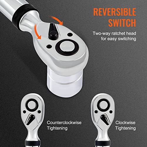Image of VEVOR Digital Torque Wrench, 1 /2 inch Drive Electronic Torque Wrench Set 25-250ft.lb /34-340n.m Torque Range Accurate to ±2%, 3-Mode Adjustable Torque Wrench Set with LED Buzzer Calibration