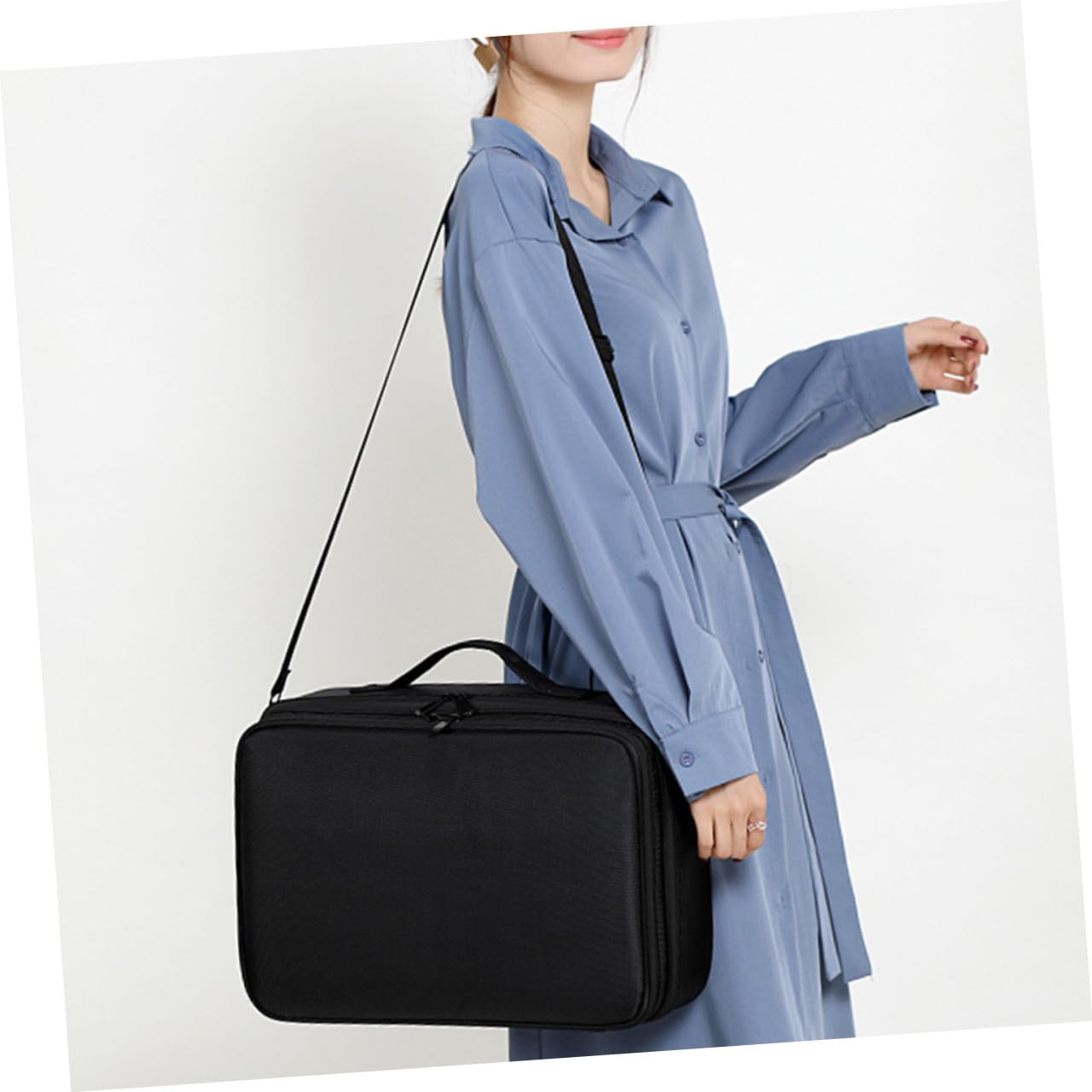 Abaodam Borsa per Cosmetici da Viaggio Portatile Oxford Nero Design a Griglie e Manico, Facile da Trasportare, per Organizzare Prodotti di Bellezza e Accessori