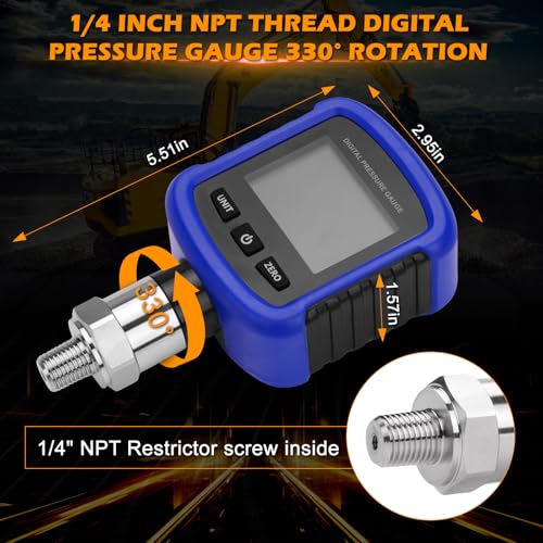 Image of 60mpa Digital Industrial Pressure Gauge,S281 0-10000psi 0.2% FS Accuracy Air Manometer 1 /4 Inch NPT Thread Digital Pressure Gauge 330Rotation with LED Light for Construction, Machinery