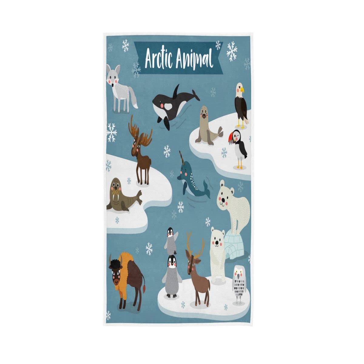 LSRCPD Arctic Animals Cartoon Snowflakes Hand Towels Soft Bath Towel Multipurpose for Bathroom Hotel Gym Spa 30"x15"