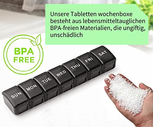 Pillendoos, 7 dagen, grote vakken, pillendoos, medicijnbox, pillendoos, 1 week, medicijnbox, supplementbox, reistabletten, boxen, voedingssupplementen, tablettensorteerder, zwart - Afbeelding 6