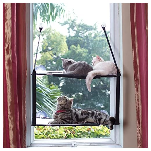 L.S Hamaca Gato Ventana Camas Gatos hasta 25KG Estructura Metálica Estable Esteras Blandas Cama (Gatos Doble, Gris) (Gato Cara)