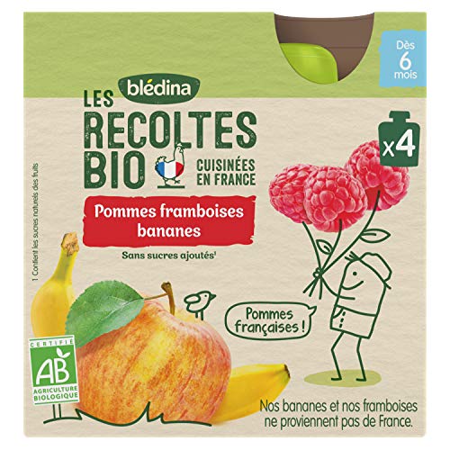 Blédina Les Récoltes Bio 24 gourdes Bio Pommes/Framboise/Bananes (Pack de 6x4 gourdes)