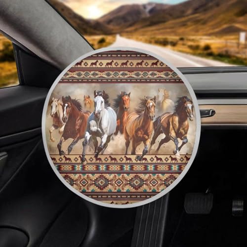 Image of Aztec Horses Steering Wheel Sunshade Cover Foldable Sun Shade for UV Protection Car Interior Accessories for Sun Heat Universal Steering Wheel Cover for Car Truck SUV Van